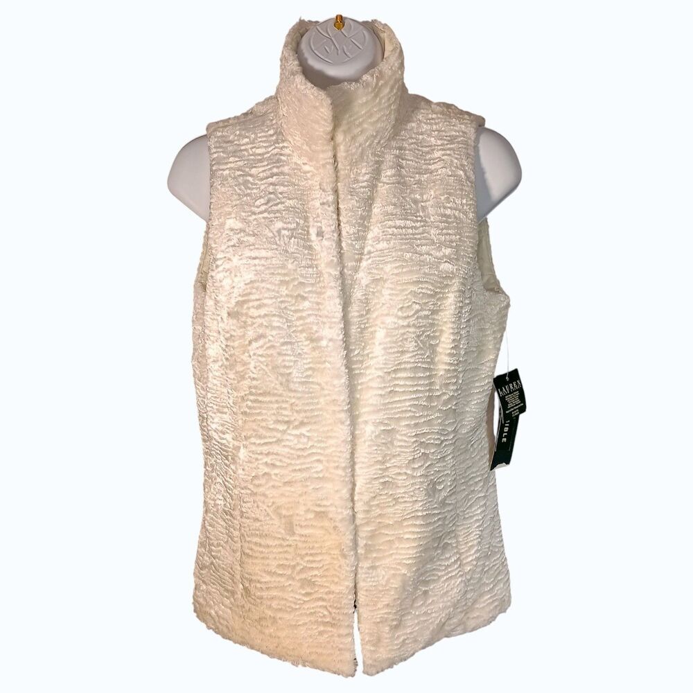Lauren Ralph Lauren Vest Persian Faux Fur Womens Small Reversible Cream Quilted